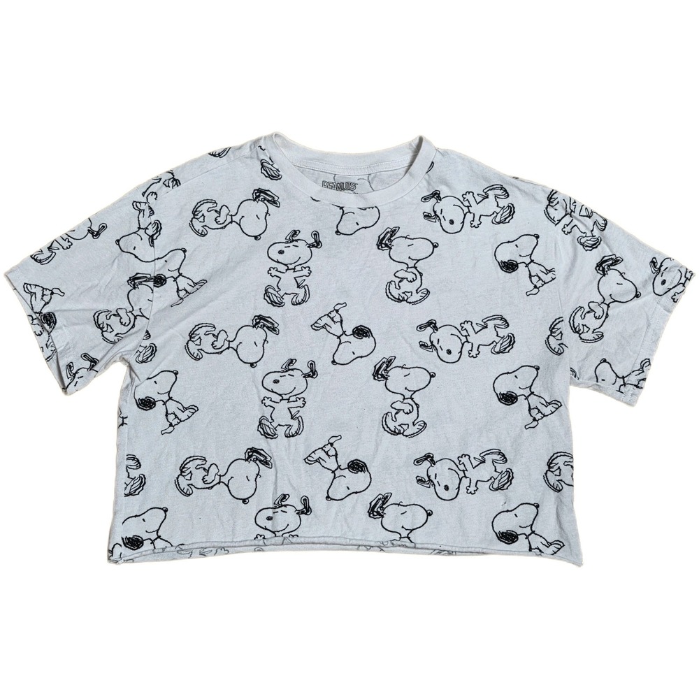 Peanuts Snoopy All Over Print Cropped T Shirt  Women's Size S White‎ Black